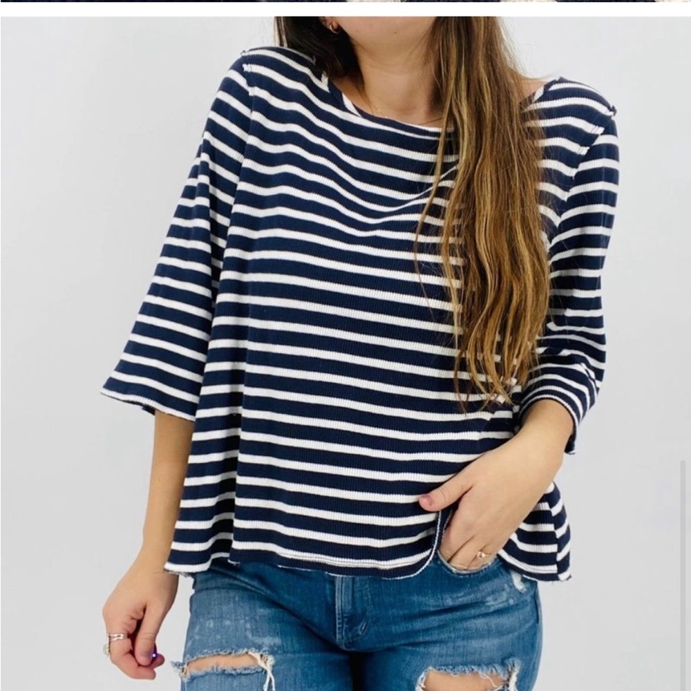 We the free blue/white stripped square neck oversized stretch top. Sz.Large